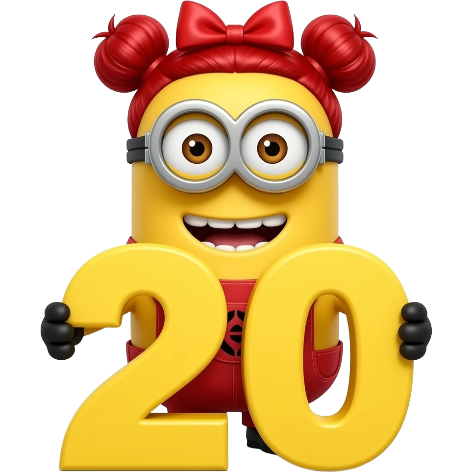 Minion with red outfit and red buns hair with a red bow teeth out full ...