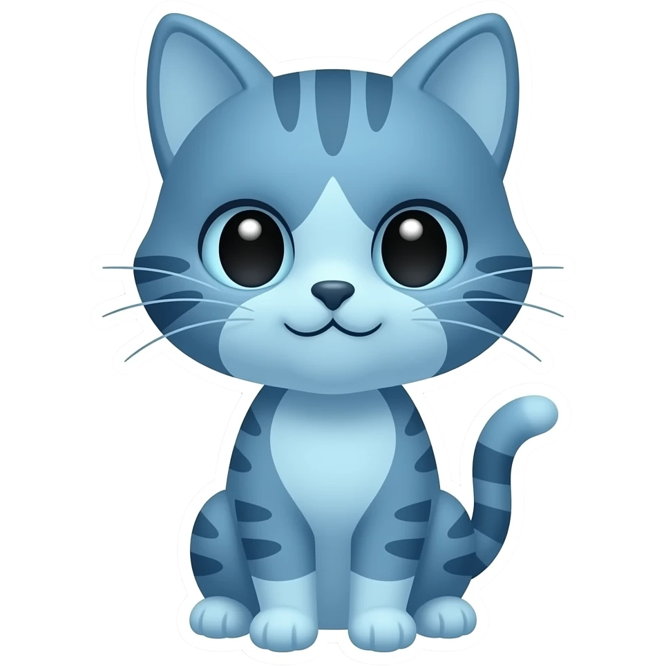 Cute Cat chibi avatar film blue skin, 0.3 white outline emoji