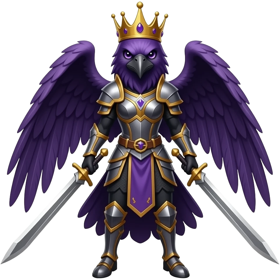 Fierce female purple raven bird with swords and a gold crown emoji