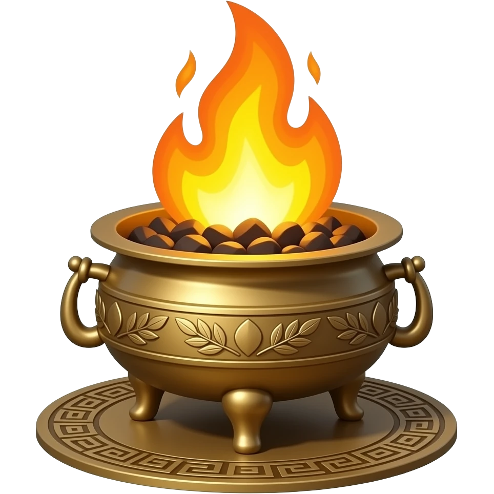 sacred eternal fire burning brightly within a shallow bronze brazier ...
