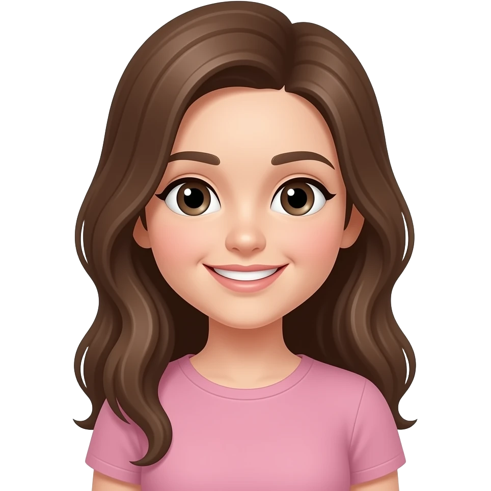 Chica de cabello castaño largo, con ralla al costado, sonriendo emoji