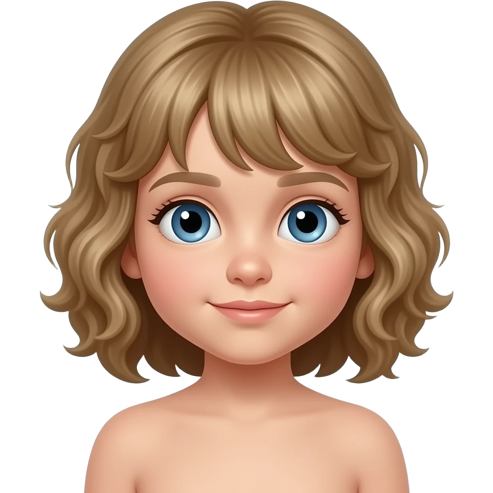 white kid blue eyes mid length with bangs soft curly hair to shoulders in color: middle to little darker blond, taking a shower emoji