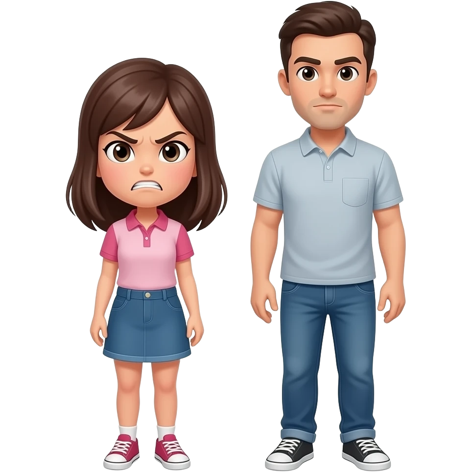 ¡ a full-body picture of an angry girl with a man. emoji