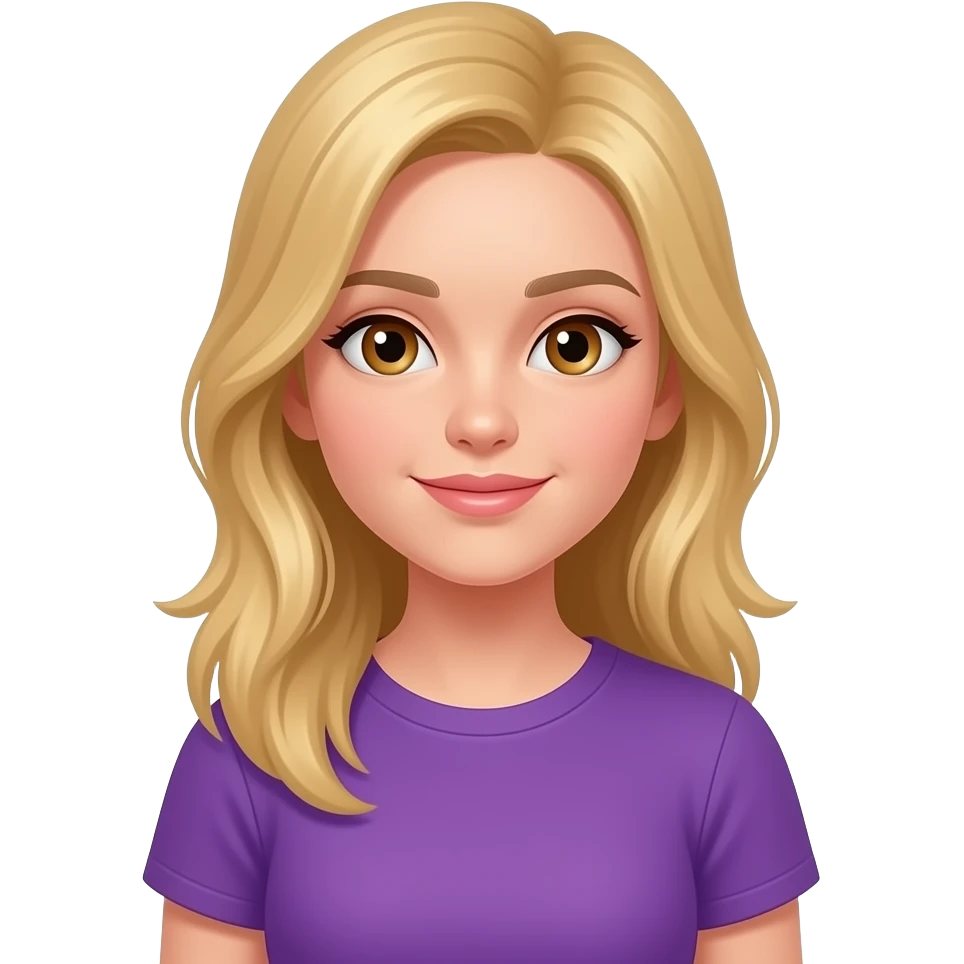 Girl with blonde hair hazel eyes purple tshirt and white skin emoji