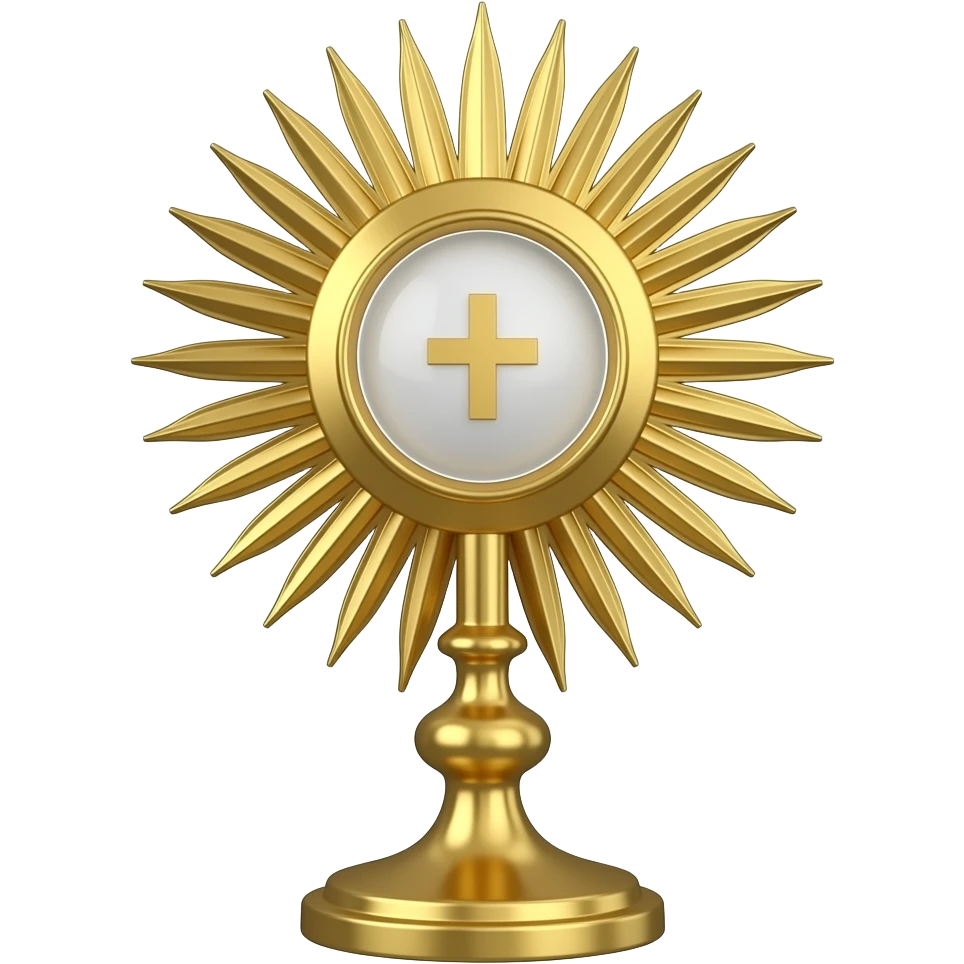 A 3D emoji of a Catholic monstrance, ornate gold liturgical vessel ...