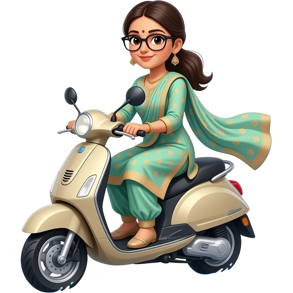Scooty salwar suit indian lady with specx dive emoji