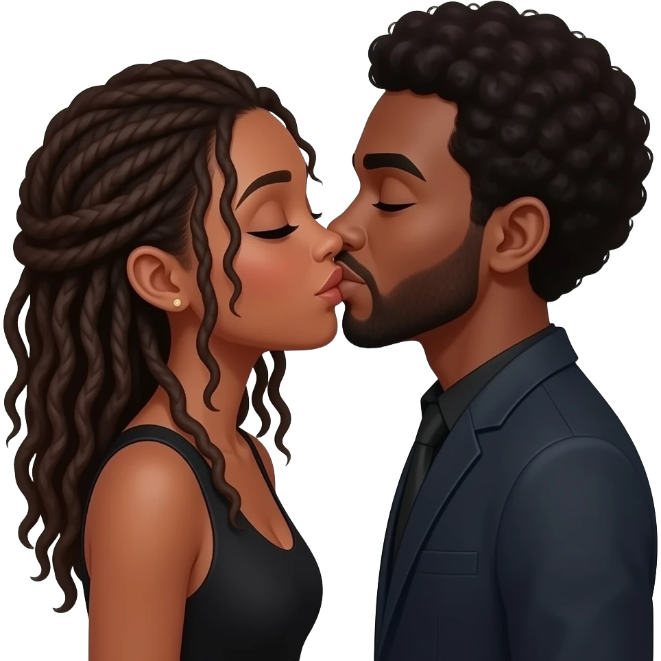 Black lesbian couple kissing one with dreads emoji
