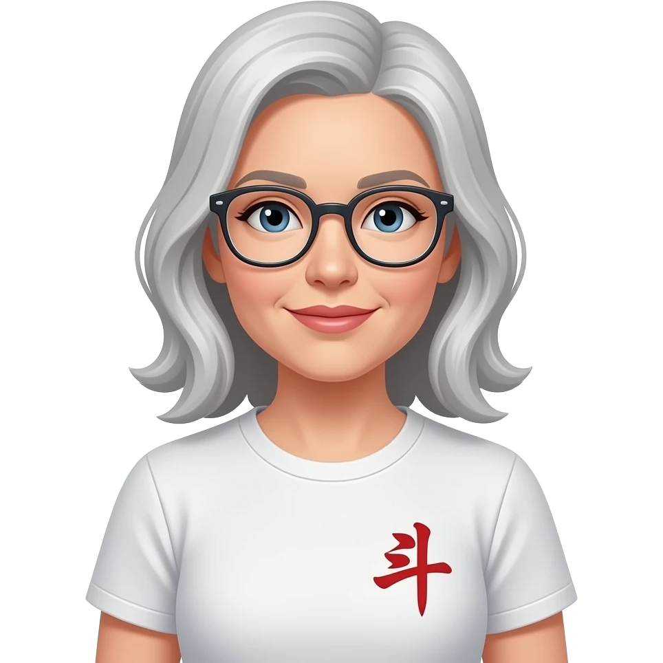 Old Taichi tshirt women glasses medium long light gray hair emoji