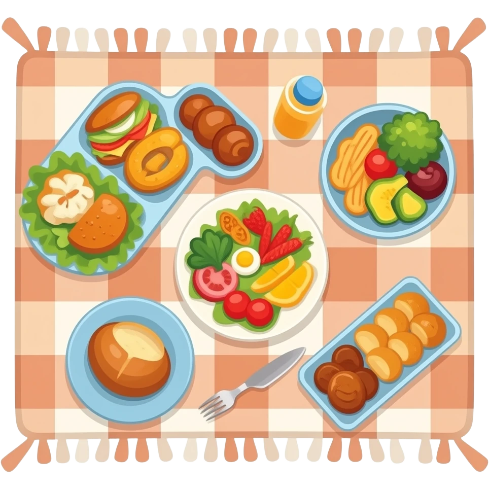 picnic blanker and food emoji