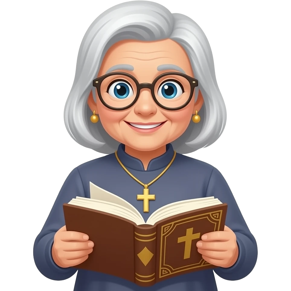 A plump elderly woman is flipping through a prayer book emoji