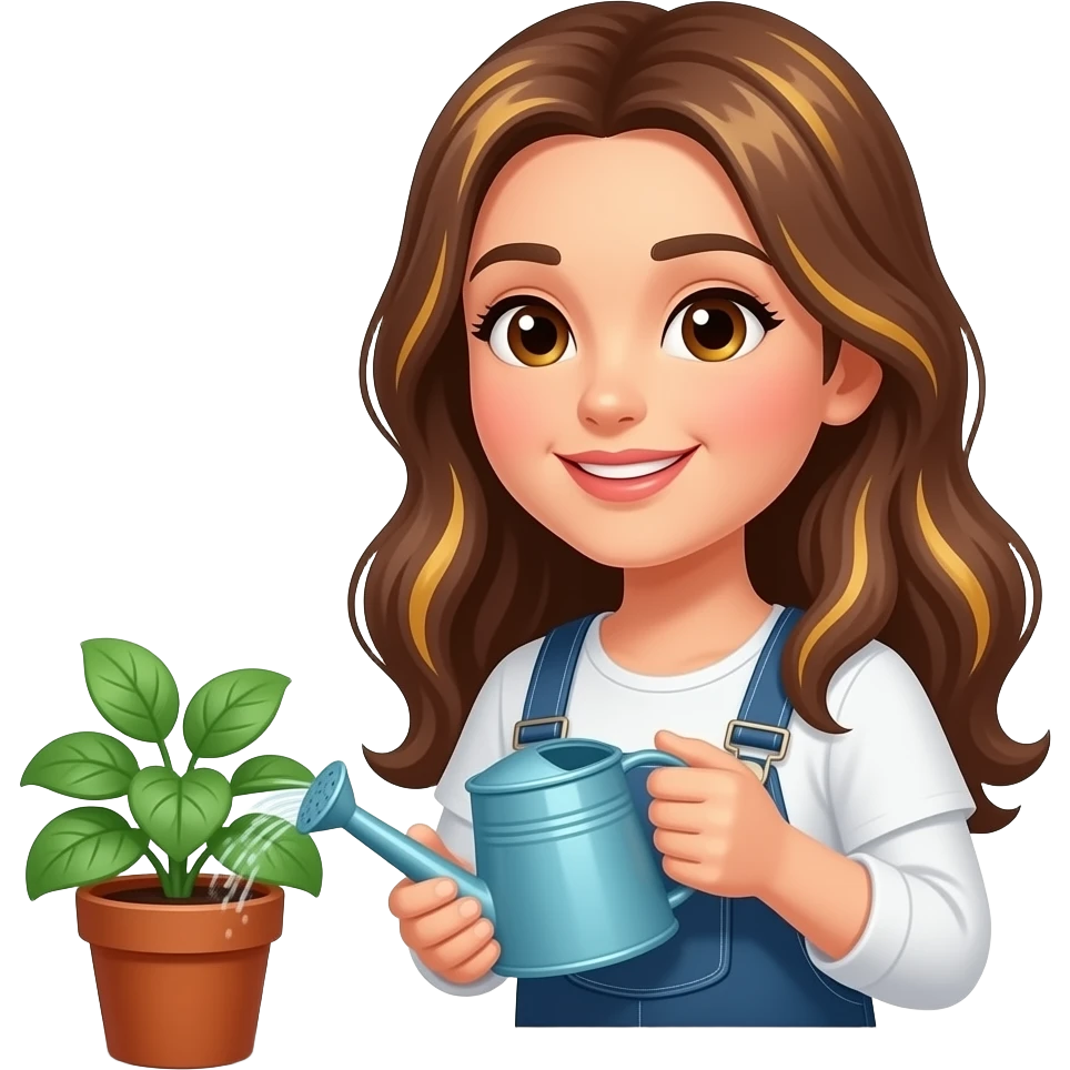 longbrownhair with highlights green house watering plant emoji
