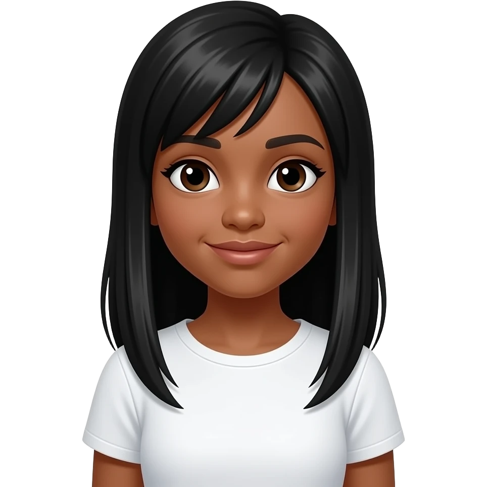 chica de pelo largo negro liso y polera blanca y morena emoji