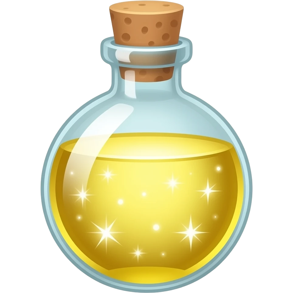 Yellow Fairy  potion, old oil bottle. sparkling glow inside emoji