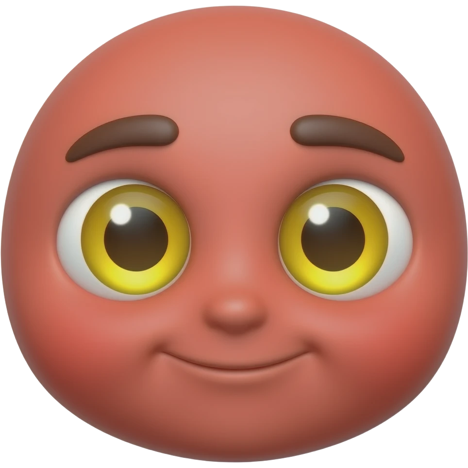 빨간 얼굴의 홍조를 하고 있는 노란 눈알   갈색 동공의 귀여운 만화 입체적 이모티콘 emoji