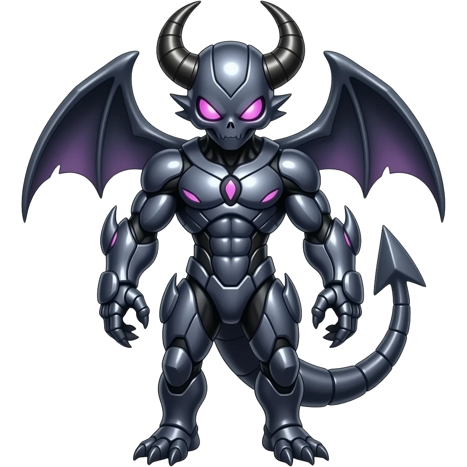 Shiny Horned Futuristic Badass Demonic Spectral Dusky Spooky Skull-faced Cool Hot Stylish Handsome Alien-Salandit-Darkrai-Genesect-Fakémon-fusion (full body) emoji