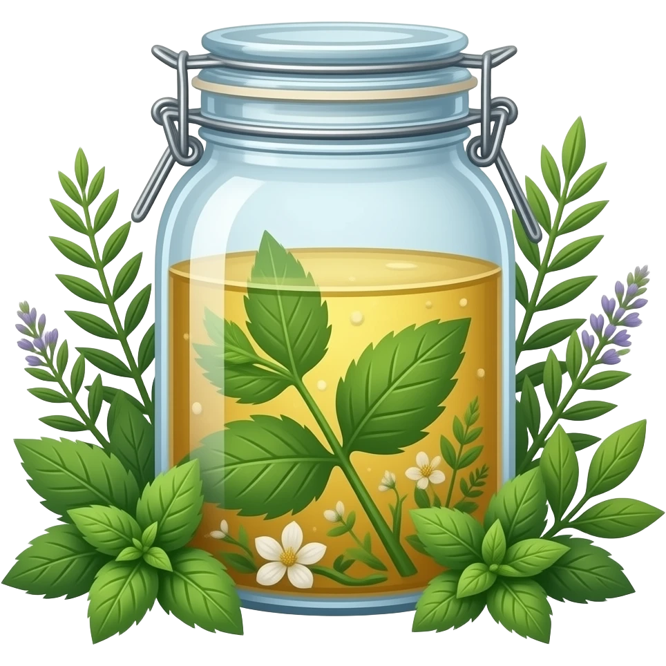herbal medicine with no plants inside the jar but plants outside the jar emoji