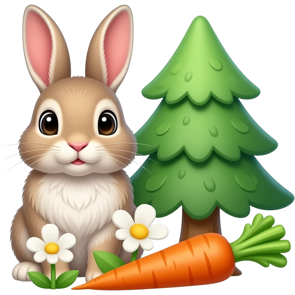 🐰+🌷+🥕+ 🌳, must contain no emoji icons and no emoji faces, still life highly detailed render emoji