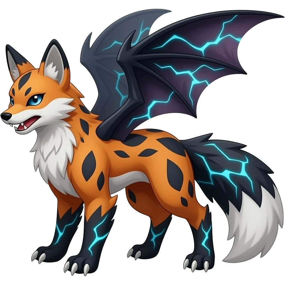 Guilmon-Zorua-Zoroark-Noibat-Absol-Fakémon-hybrid, full body detailed emoji