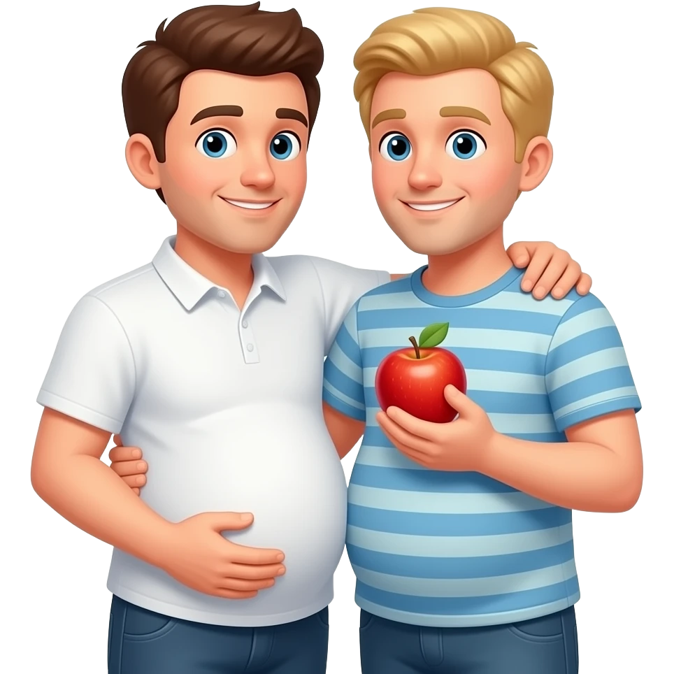 pregnant Man hugging pregnant man brown and blonde hair emoji apple emoji