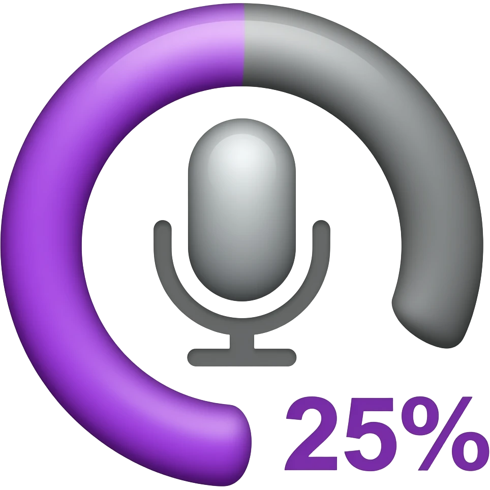 barra de porcentaje de progreso de 25% color morado con gris y en el 25% colocar el icono de un microfono emoji