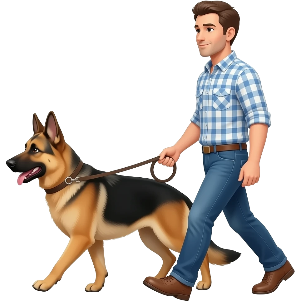 Man walking shepski dog on a leash emoji