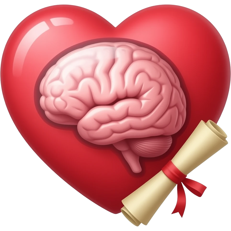 make a heart with a brain and a scrool emoji