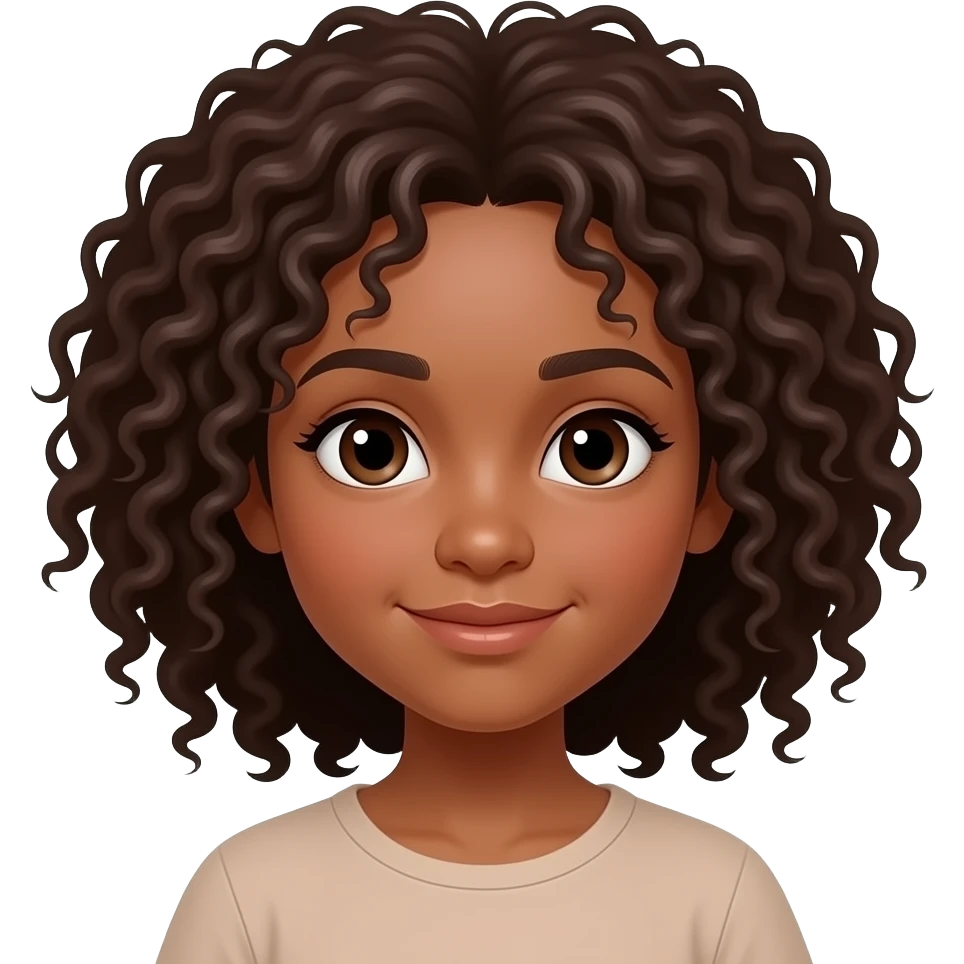 Menina de cabelo cacheado castanho escuro ,  olhos castanho escuro  , e cor de pele parda emoji