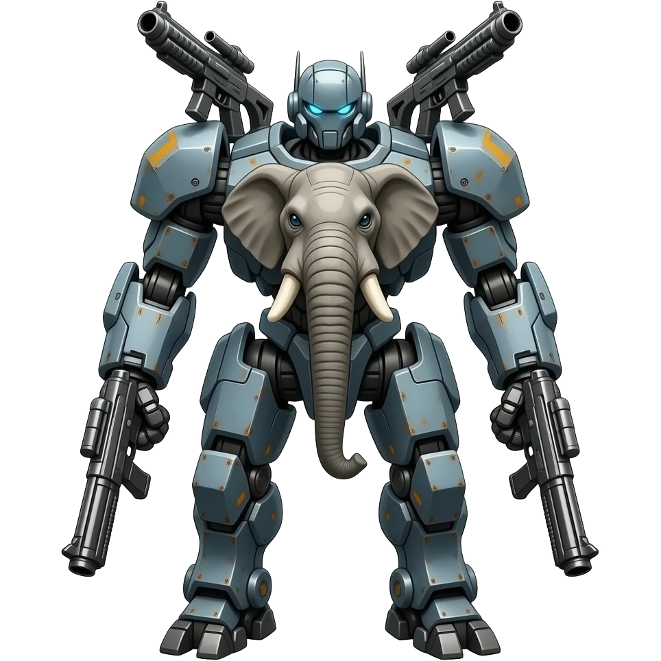 Armored mecha elephant robot killer with  miniguns on its shoulderplates emoji