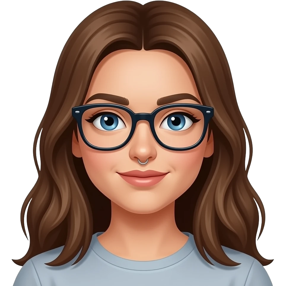 white girl with long brown hair with blue eyes with glasses and a nose peircingwith her bestfriend thats light mexican with long blackhair with blue eyes and she has nose peircing emoji