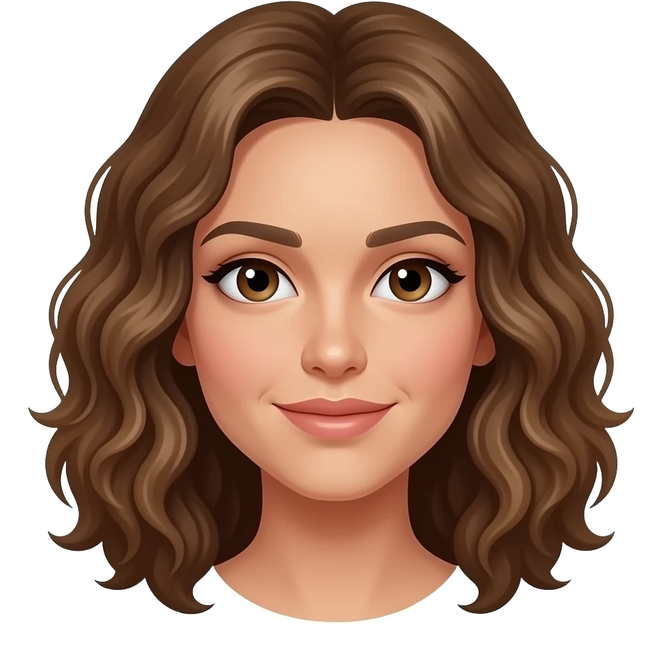 light brown hair, medium length, curly, medium skin tone, brown eyes emoji