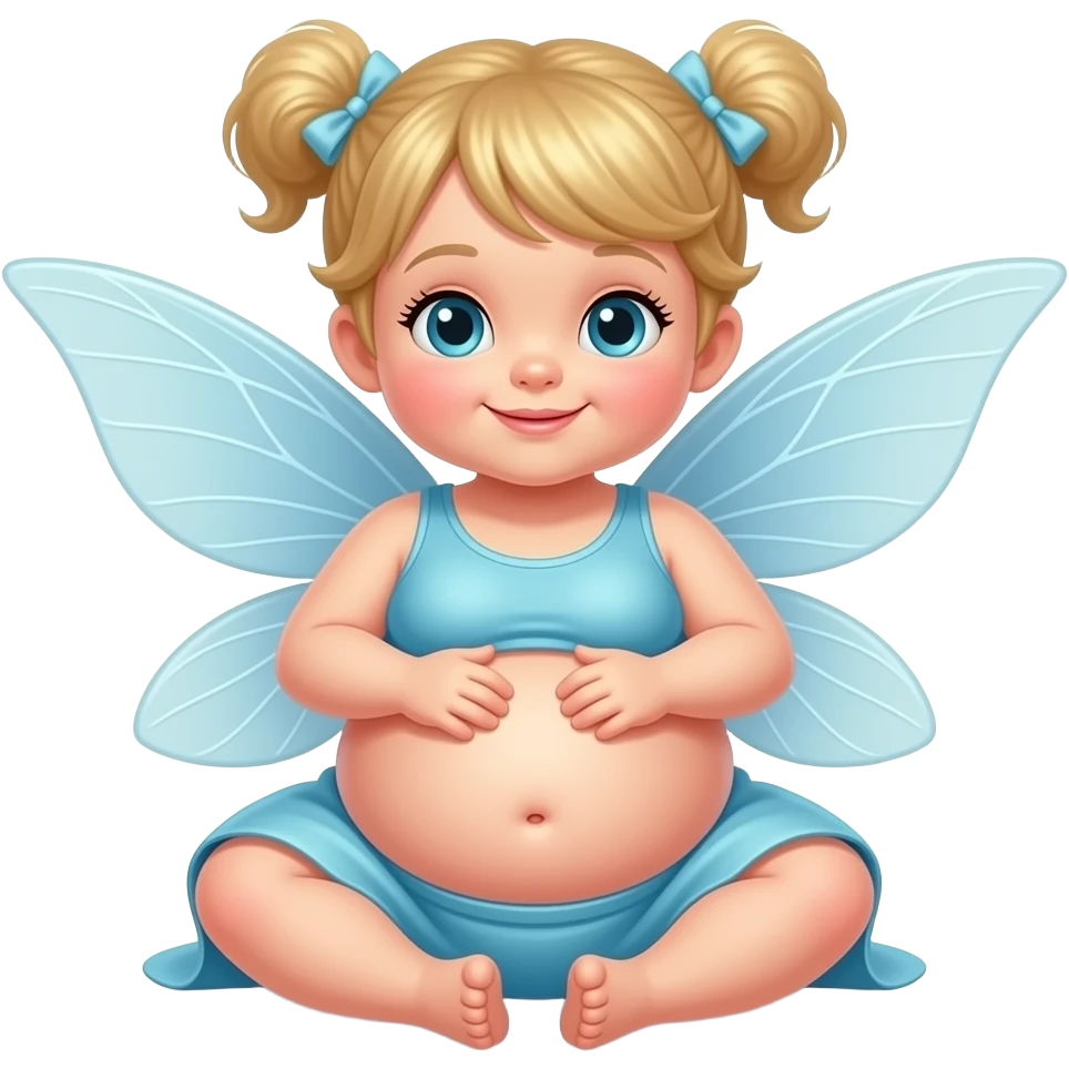 A baby girl fairy,she a very hugely fat belly,she is so stuffed that she has to sit,she could almost roll,rubbing her full bellybutton so she will cutely do a good belly show & tell. emoji
