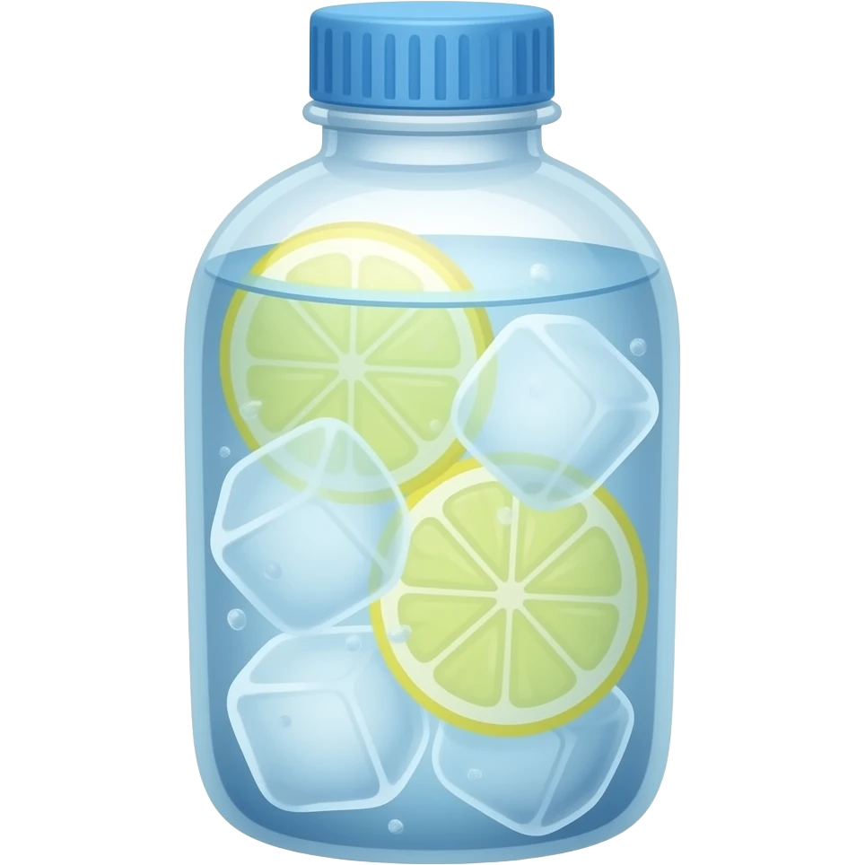 Cute refreching water bottle with ice and lemon slices emoji