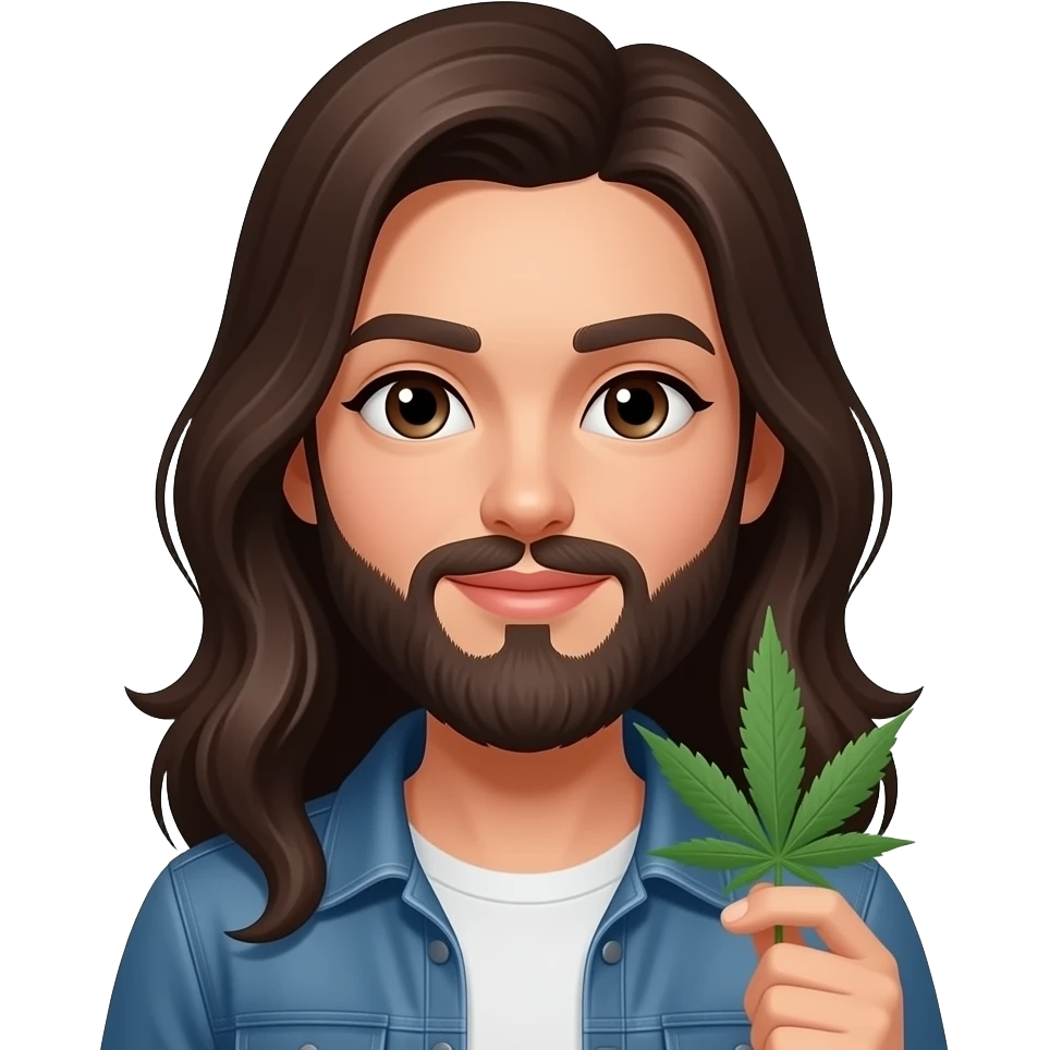 Emoji tipo iPhone mujer morena con barba marihuana emoji