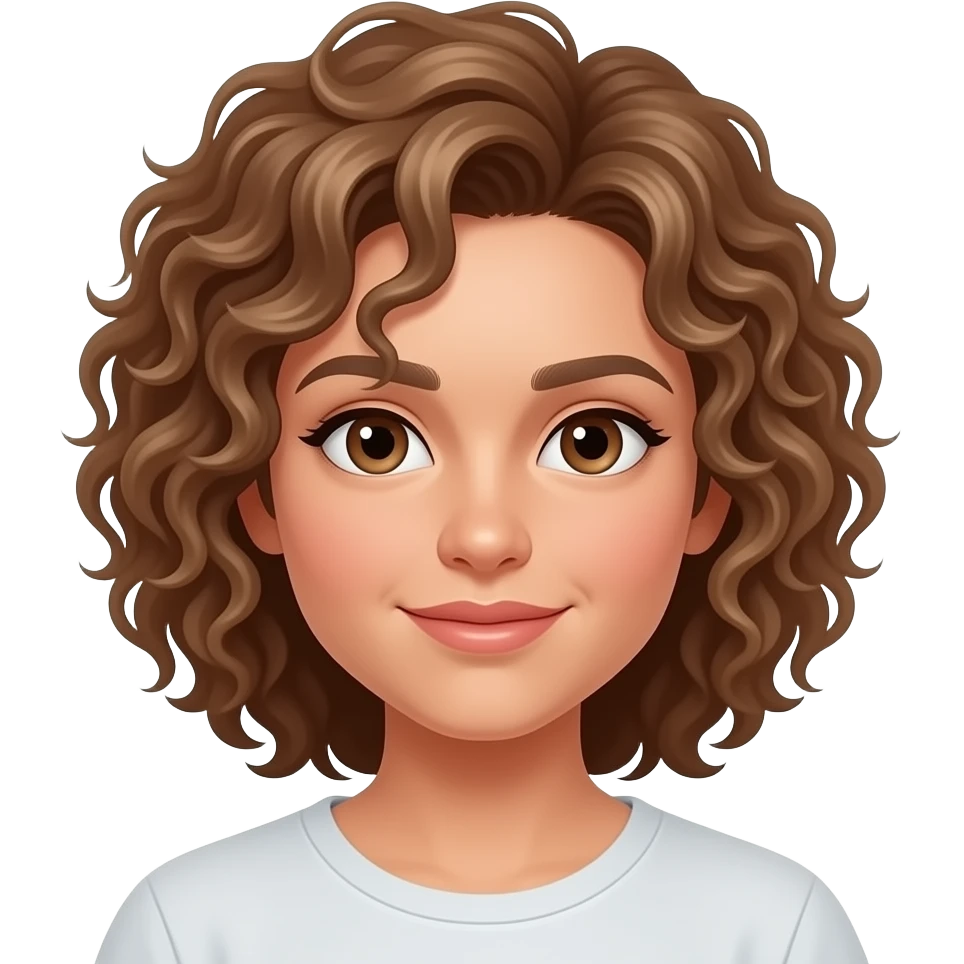 light brown hair, curly, medium skin tone, brown eyes emoji