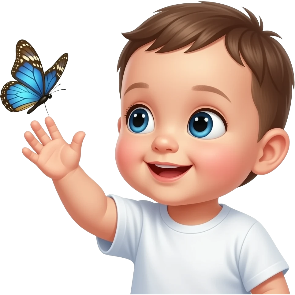 blue and gold small Butterfly with baby reaching for it emoji