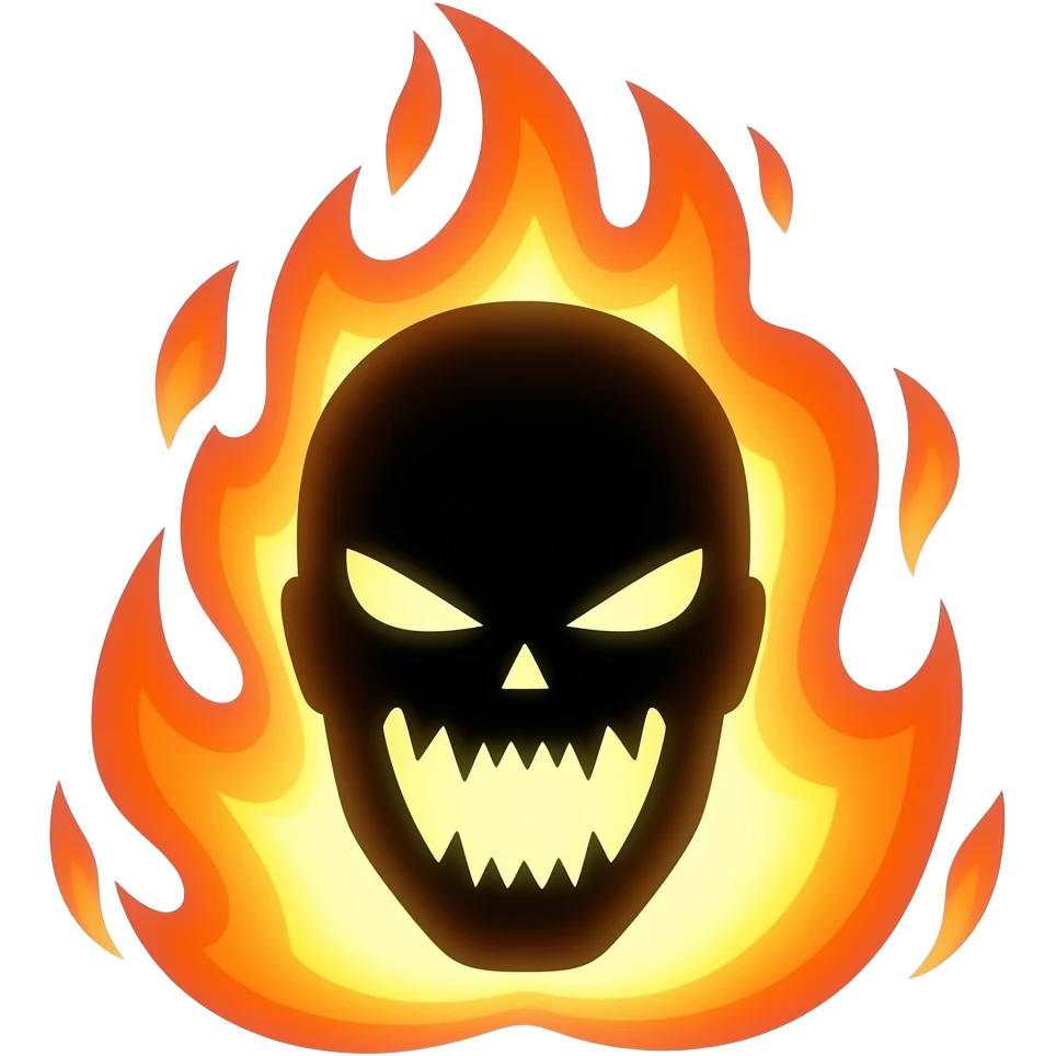 a  dark silhouette face coming out of fire sinister expression emoji