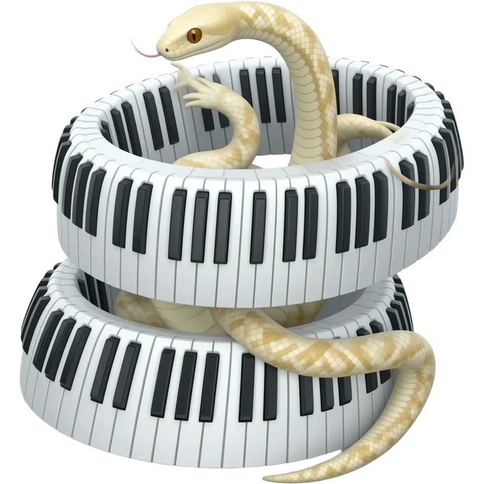 albino boa constrictor wrapped around futuristic tubular musical keyboards emoji