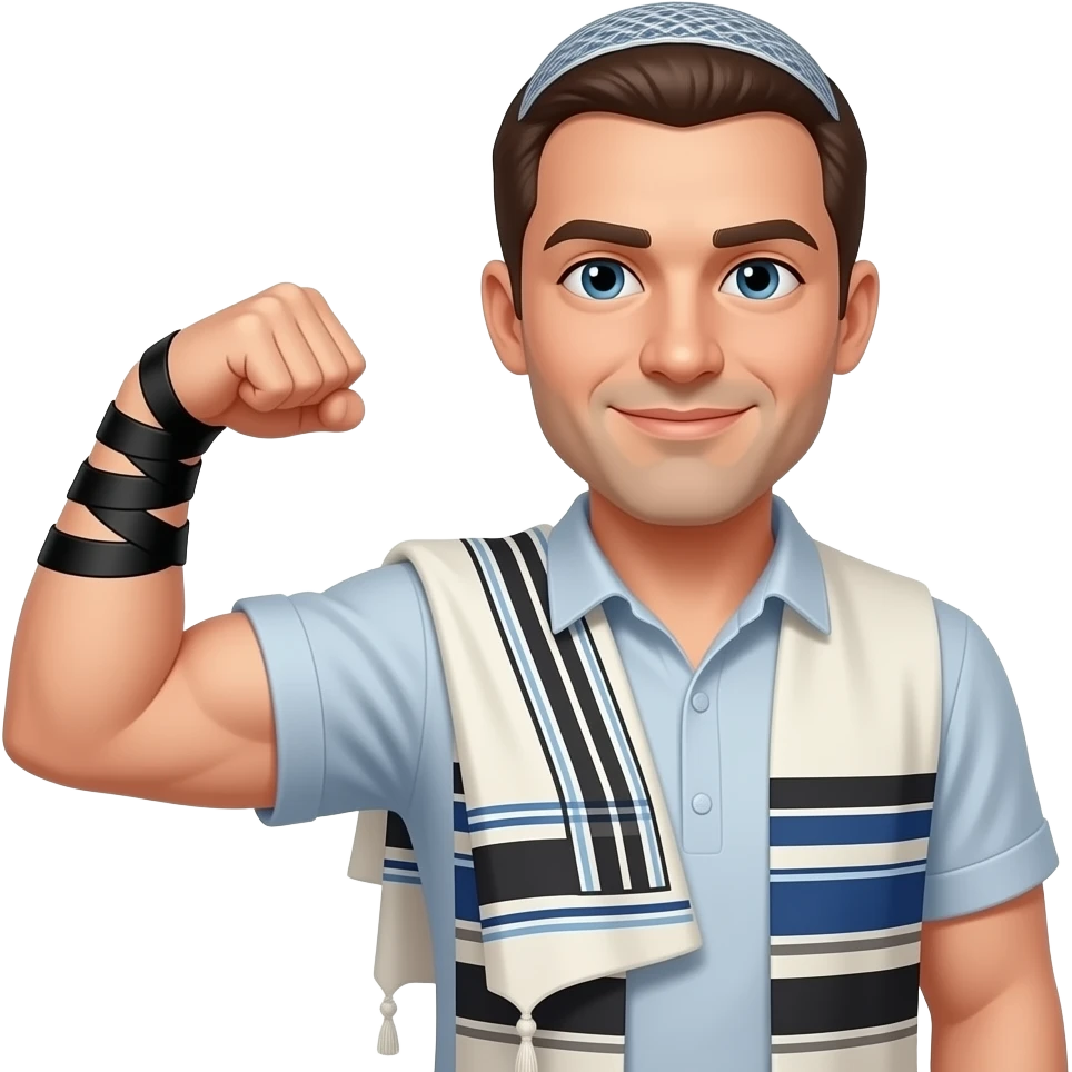 Flexed bicep with black tefillin wrapped around the arm 💪➰⬛️ emoji