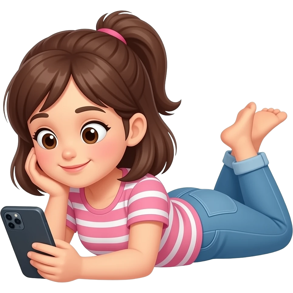 girl laying on floor scrolling phone, cozy emoji emoji