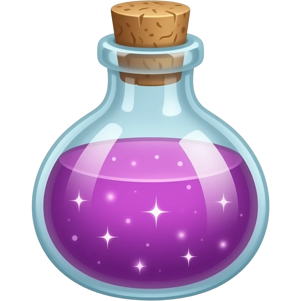 purple Fairy potion, old oil bottle. sparkling glow inside emoji