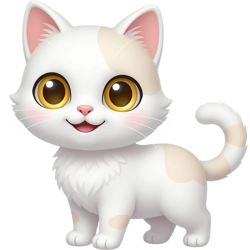 happy white cat, golden eyes, chibi emoji