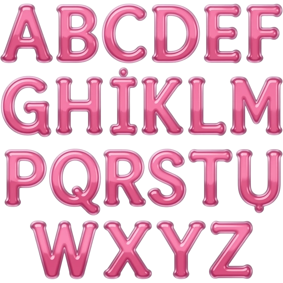 3d font with translucent jelly effect, Gothic font without soft edges in medium pink, the entire English alphabet from A to Z emoji