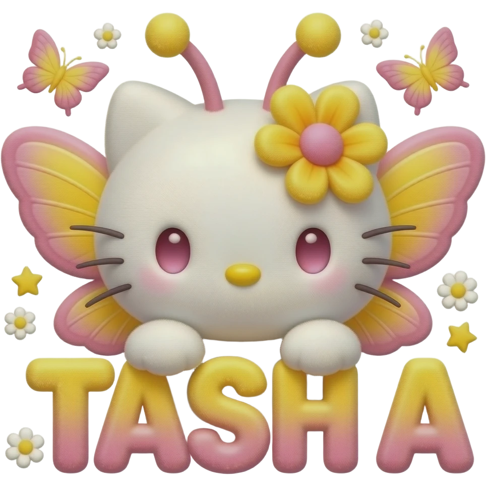 White velvety fur 3D hello kitty head with yellow pink gradient 3D ...