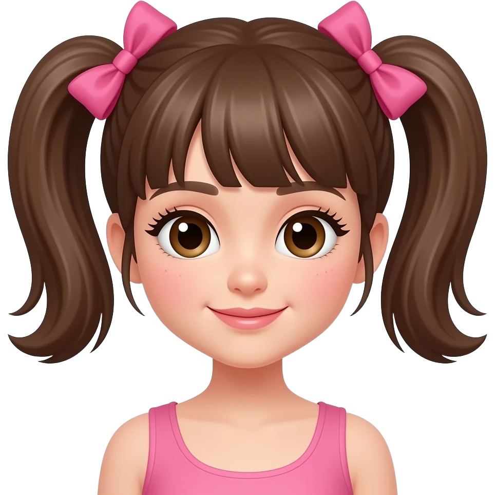 cute woman with brown short pigtails and pink bow long eyelashes emoji