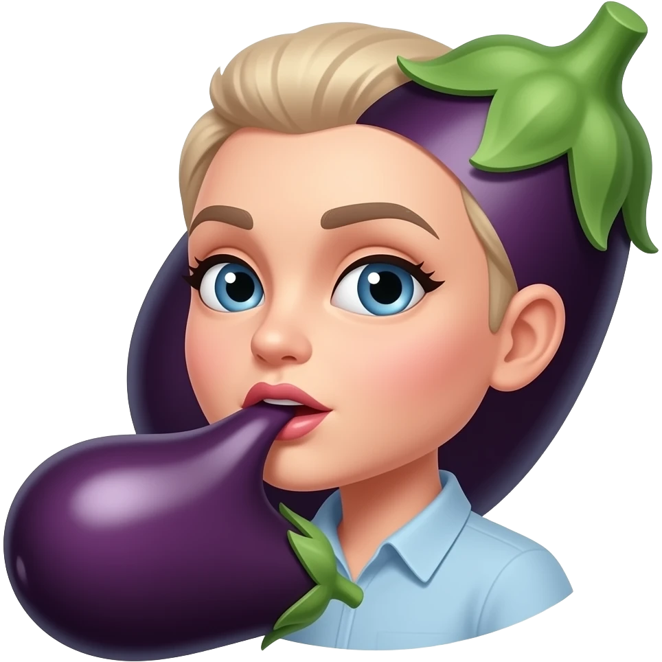 Woman licking eggplant emoji
