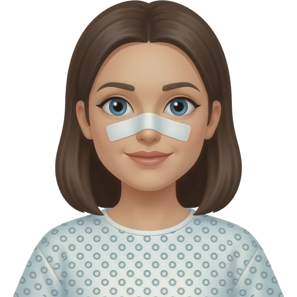 여성 병원 코에 밴드를 붙히고 병원복을 입은 emoji
