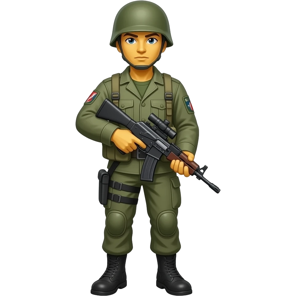 minimal soldier yellow skin holding gun full body emoji