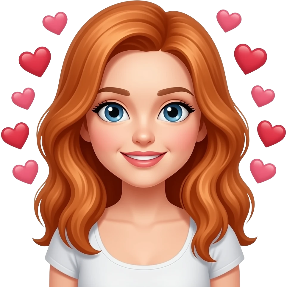 Mujer de cabello cobrizo enamorada con corazones emoji