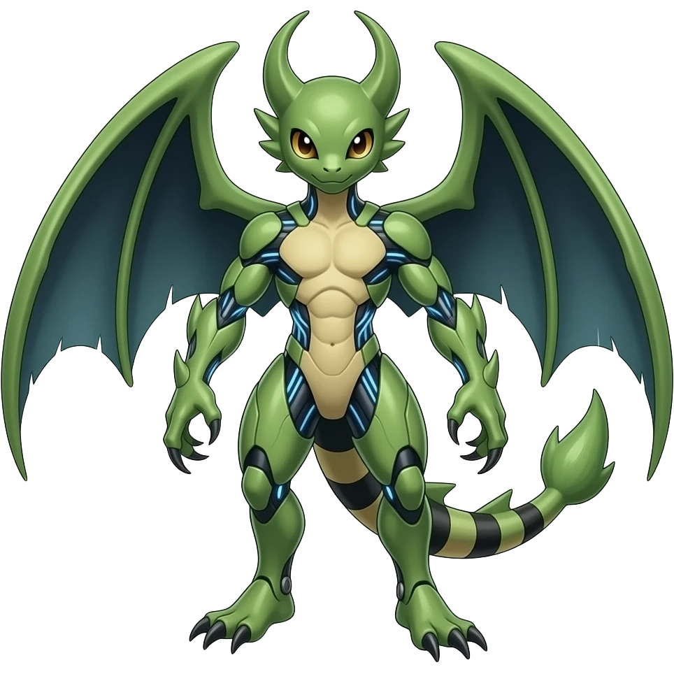 Scyther-Treecko-Kecleon-Axew-Exveemon-Fakémon-hybrid, full body emoji