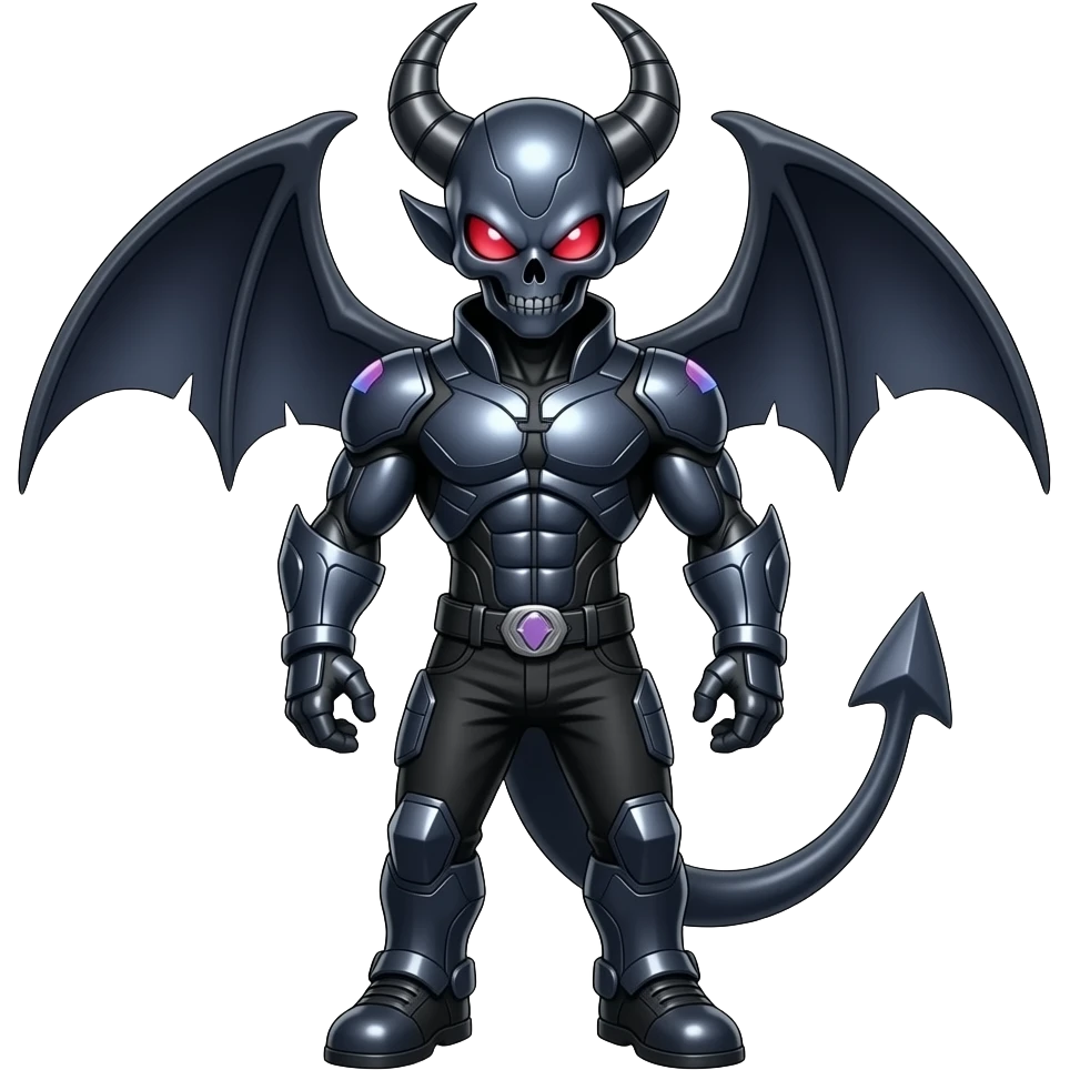 Shiny Horned Futuristic Badass Demonic Spectral Dusky Spooky Skull-faced Cool Hot Stylish Handsome Alien-Salandit-Darkrai-Genesect-Fakémon-fusion (full body) emoji